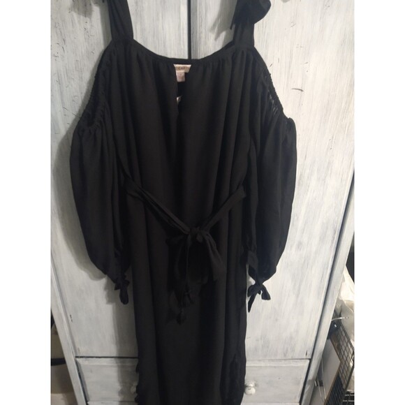 Red Carter Maxi Fringe Cold Shoulder Dress Bk Md Boho Beachy Cottagecor Feminine - Picture 5 of 10